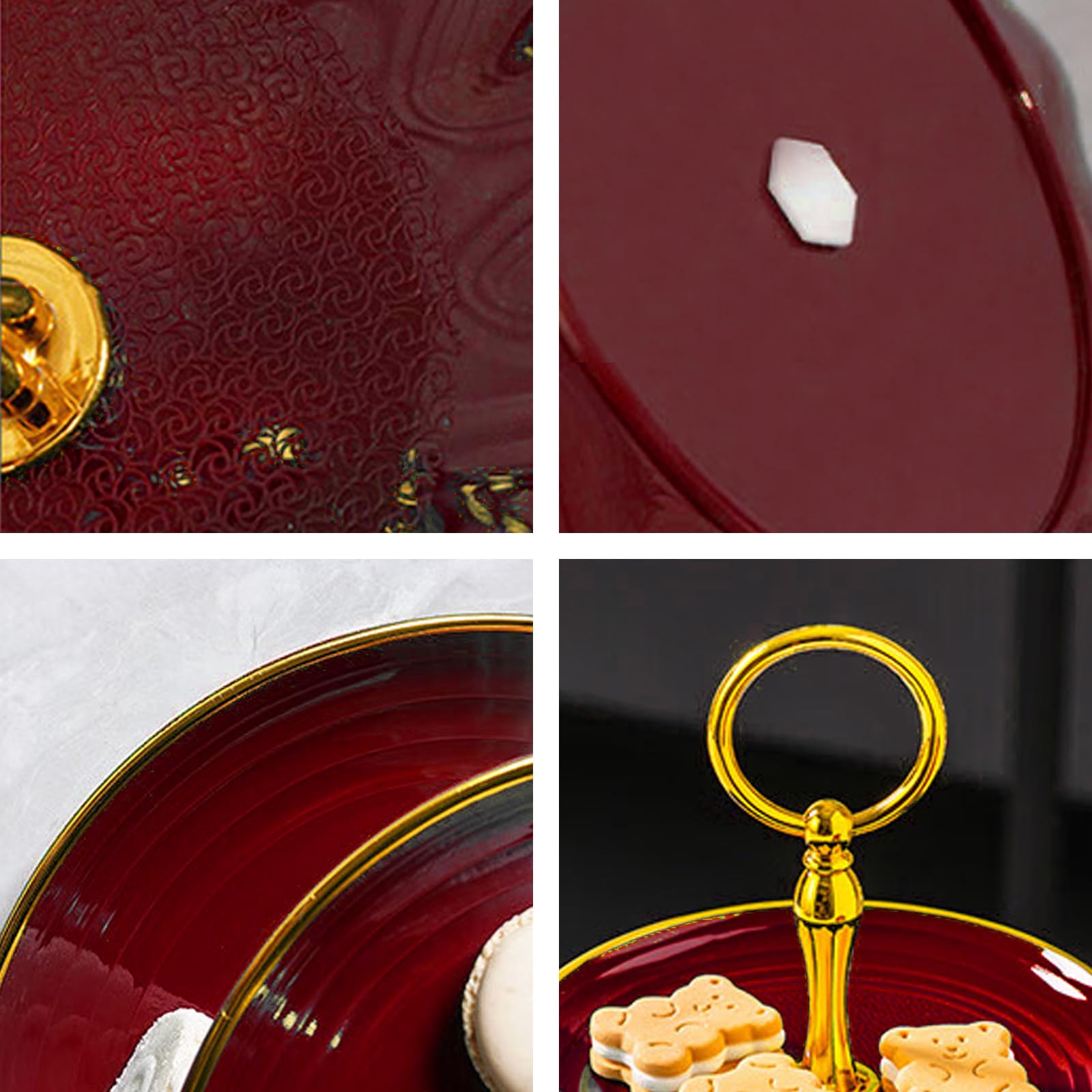 présentoirs à gâteaux à 3 étages pour Cupcakes, Assiettes à Dessert, gâteaux, Fruits, Biscuits, Bonbons, Plateau de Service à étages, Plateau de Service à étages pour Noël, Mariage（Rouge）