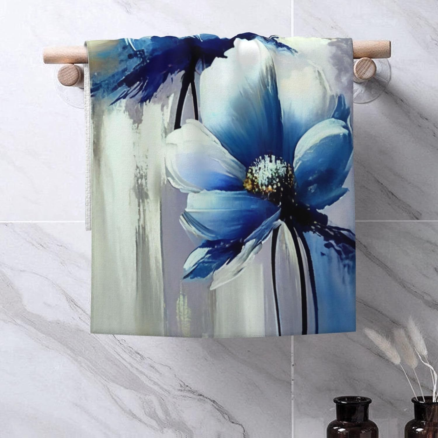 Abstract Floral Hand Towels Set of 2 for Bathroom - Soft Absorbent Decorative Modern Art Towels for Kitchen, Sports, Gym, Yoga, Home Decor - 14 x 28 in - Image 4