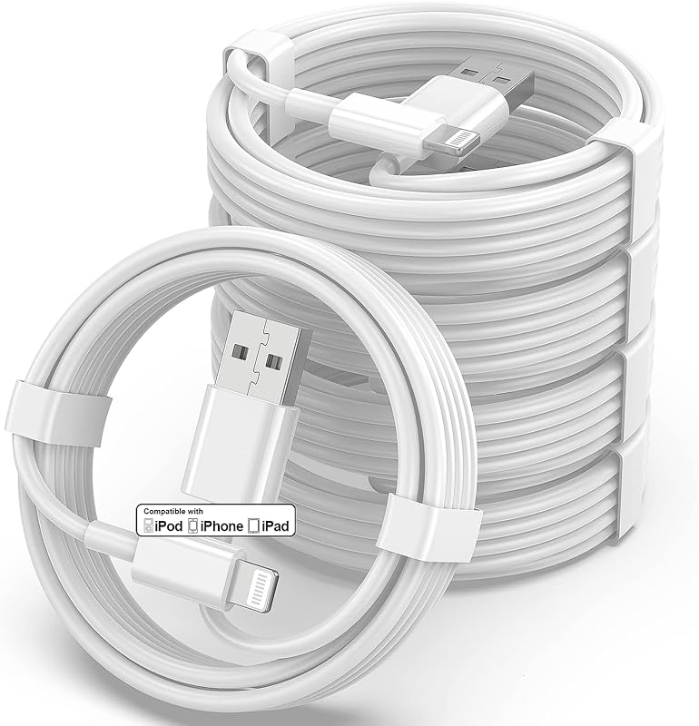 5-Pack USB to Lightning Cable, MFi Certified iPhone Charger, 3FT White | For Apple iPhone 14/13/12/11 Series, USB A to Lightning Charging Cords, Fast Charging and Data Transfer