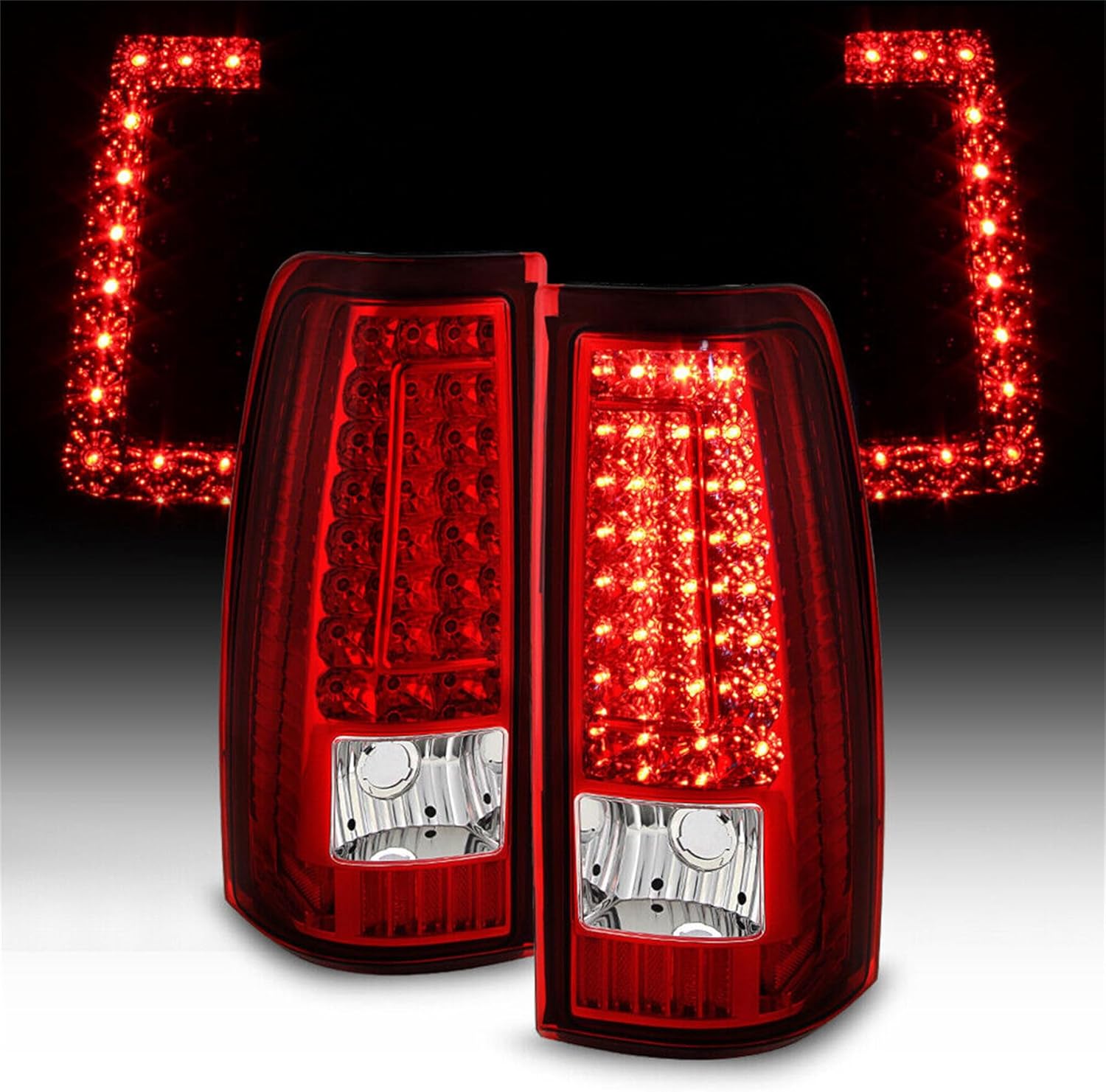 munirater 1 Pair Tail Lights Assembly Red Lens Left and Right Side Replacement for Silverado 1500 2500 3500 2003-2006