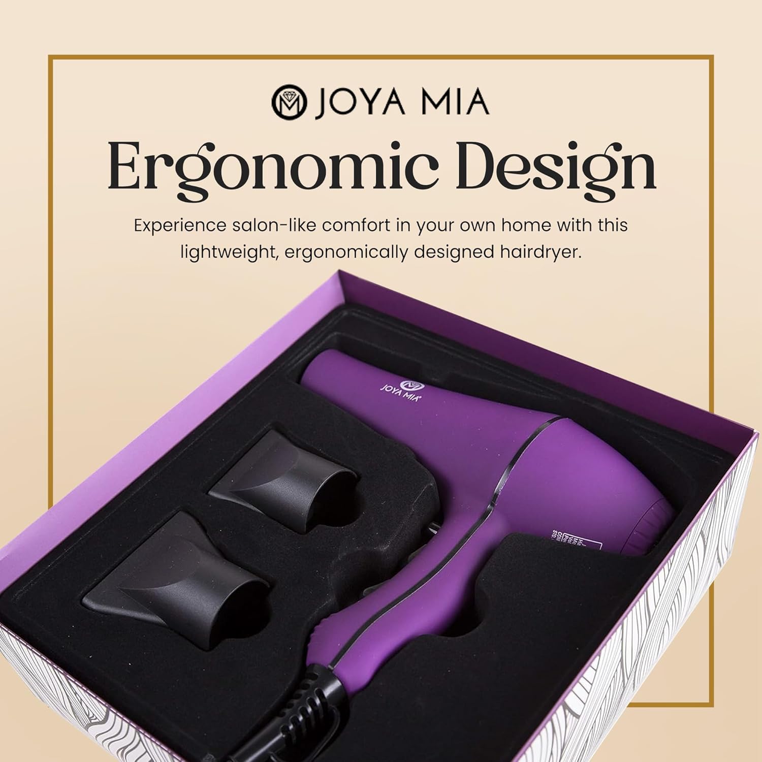 JOYA MIA Anemoi 1875W Ceramic Hair Dryer with Attachments - Lightweight & Portable for Women 3 Heat/2 Speed Settings with Cool Shot Ideal for Fine Curly Frizz-Prone Hair Salon Like Blowdryer - Purple