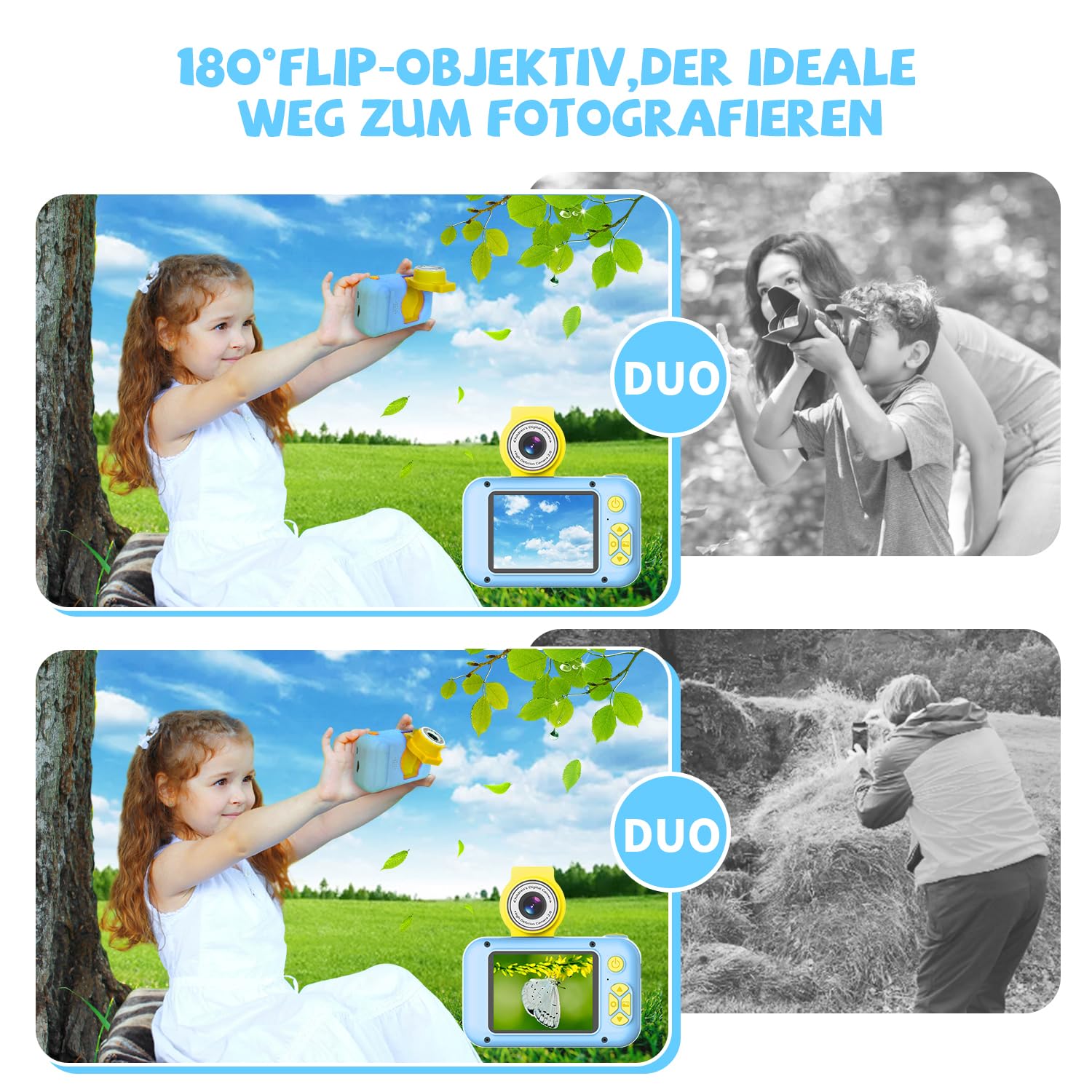 ARNSSIEN Kinderkamera für 3 4 5 6 7 8 9 10 11 12 Jahre alte Mädchen/Jungen, Kinder Kamera mit 180°Flip-Objektiv&2.4in IPS-Bildschirm, Geburtstagsfest-Geschenk-Spielzeug für Mädchen/Jungen,X101