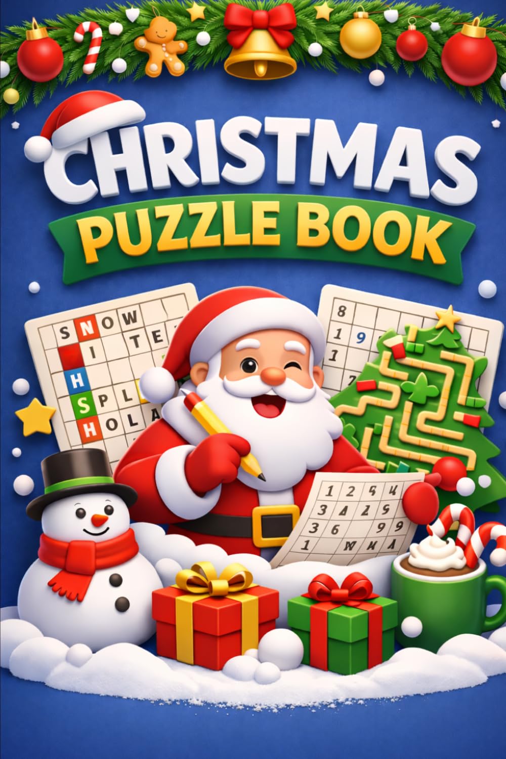 Christmas Puzzle Book: Word Search, Crossword & Sudoku for Cozy Holiday Fun