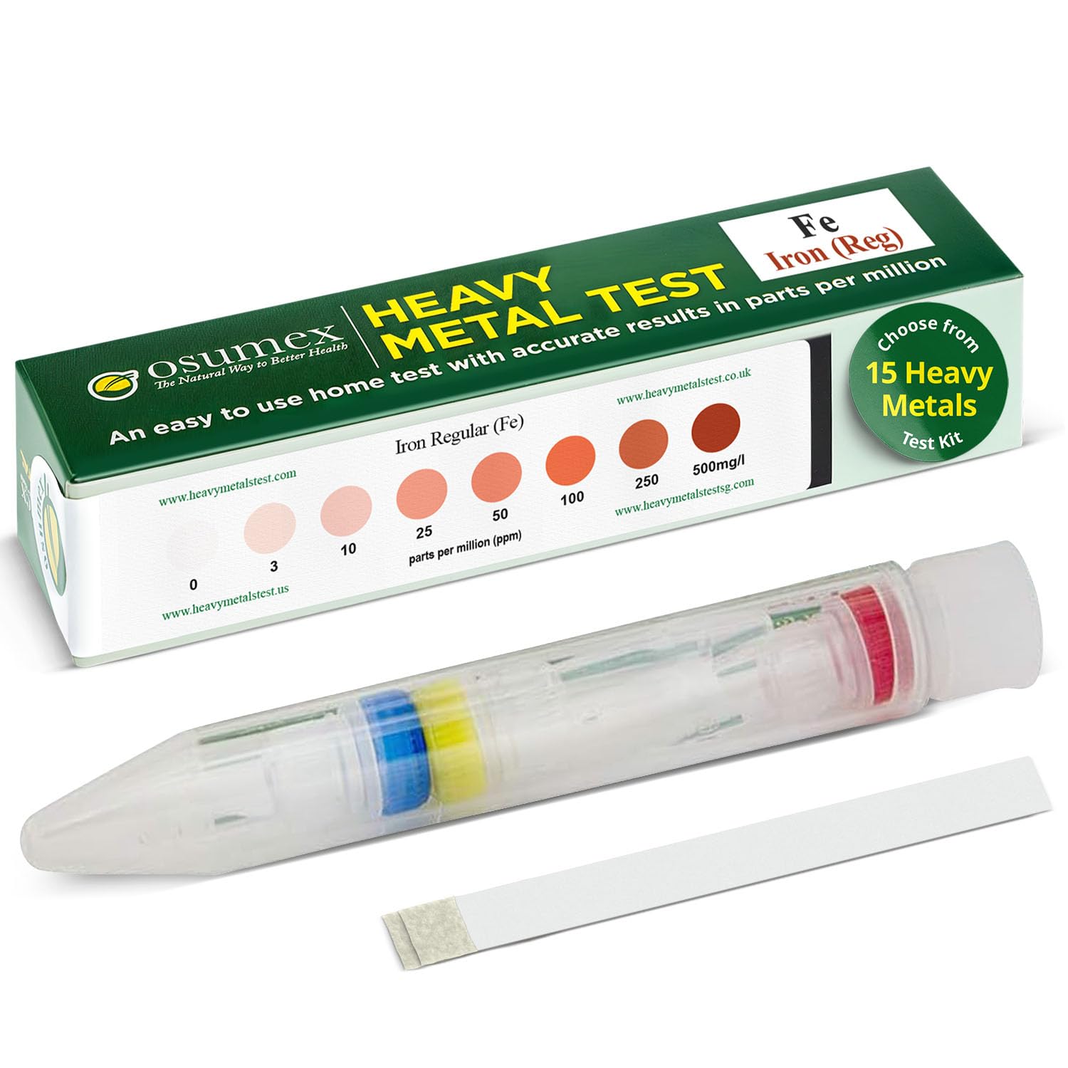 Osumex Heavy Metals Test Kit Regular Iron Test Kit- 1 Pack Heavy Metal Tester Kits for Humans, at Home Drinking Water Tester for Urine, Food, & Other Materials, Water Testing Kits for Drinking Waters