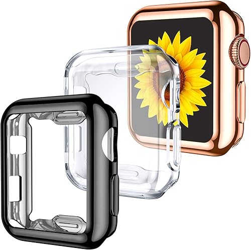 GEAK Juego de 3 fundas para Apple Watch de 1.49 pulgadas, con suave protector de pantalla de alta sensibilidad HD y TPU y protección anticaída de