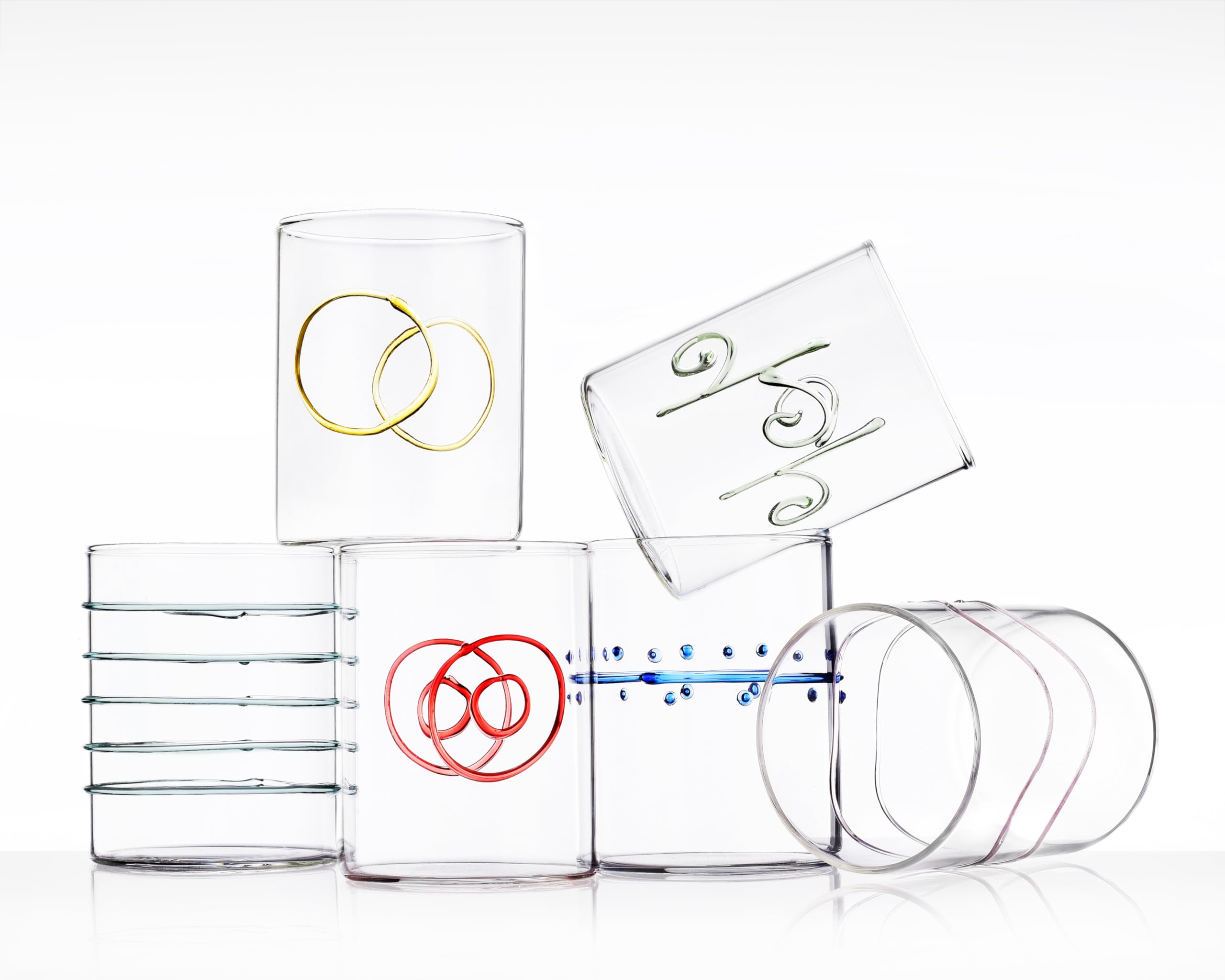 Ichendorf Milano Set di 6 Bicchieri Acqua, Collezione Decò Arlecchino, 30 cl, Vetro Borosilicato, Fatto a Mano