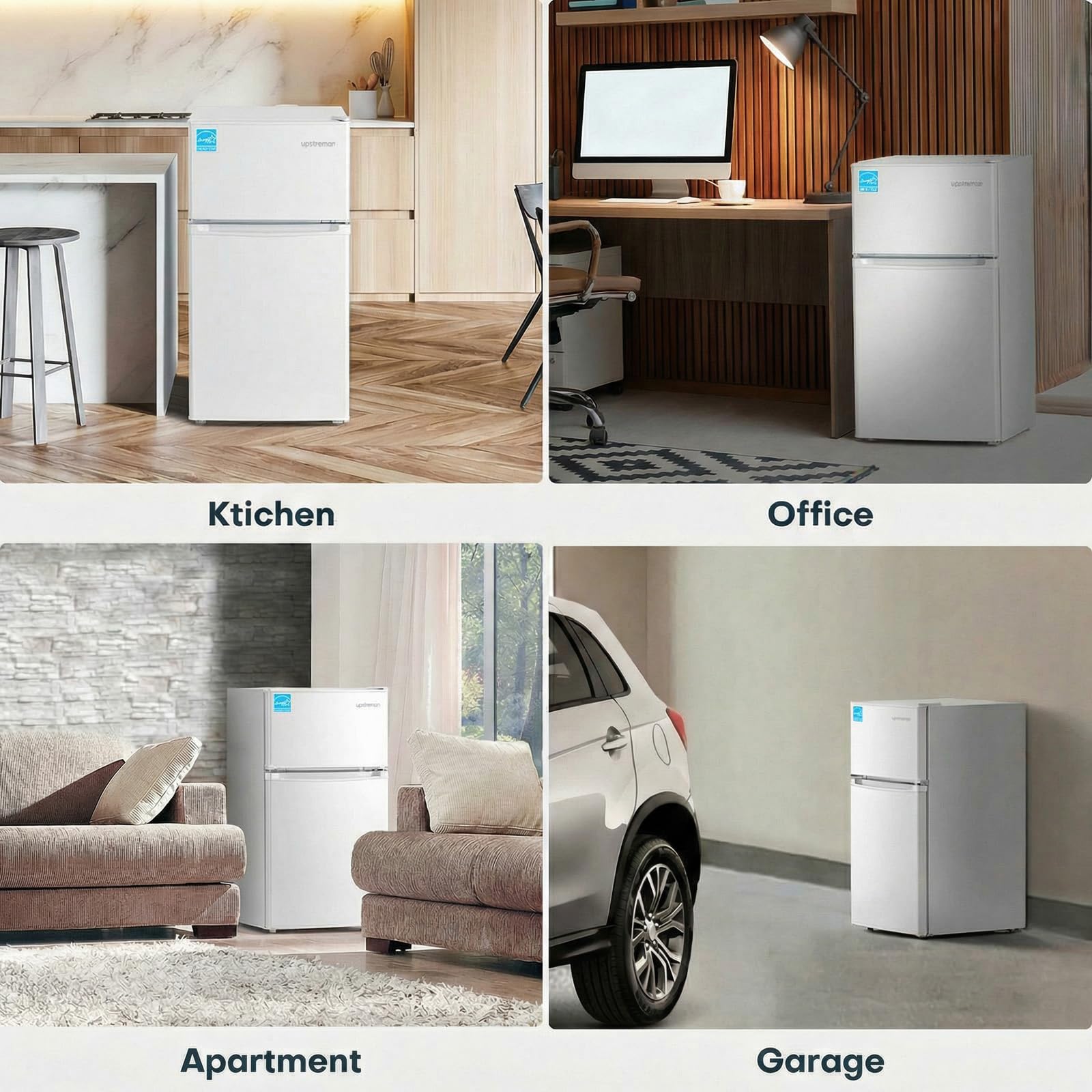 Upstreman 3.1 Cu.Ft Mini Fridge With Freezer, Double Door Small Fridge, Dorm Essentials, Adjustable Thermostat, Energy Saving, Mini Refrigerator For Office, Dorm, Bedroom, White on Fridge.com - View 6