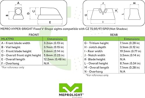 Miniatura 3 de MEPRO Hiperbrillante fijo en forma de V trasero tritio visión nocturna autoiluminada con parte delantera fotoluminiscente extra brillante y tritio
