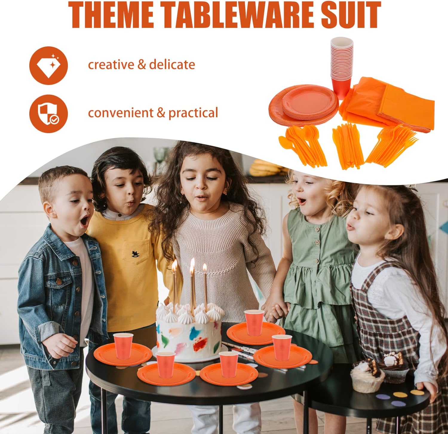 Zerodeko Bright Orange Party Decorations Tablecloth Plates Cups Napkins Cutlery for Birthdays Weddings Gatherings