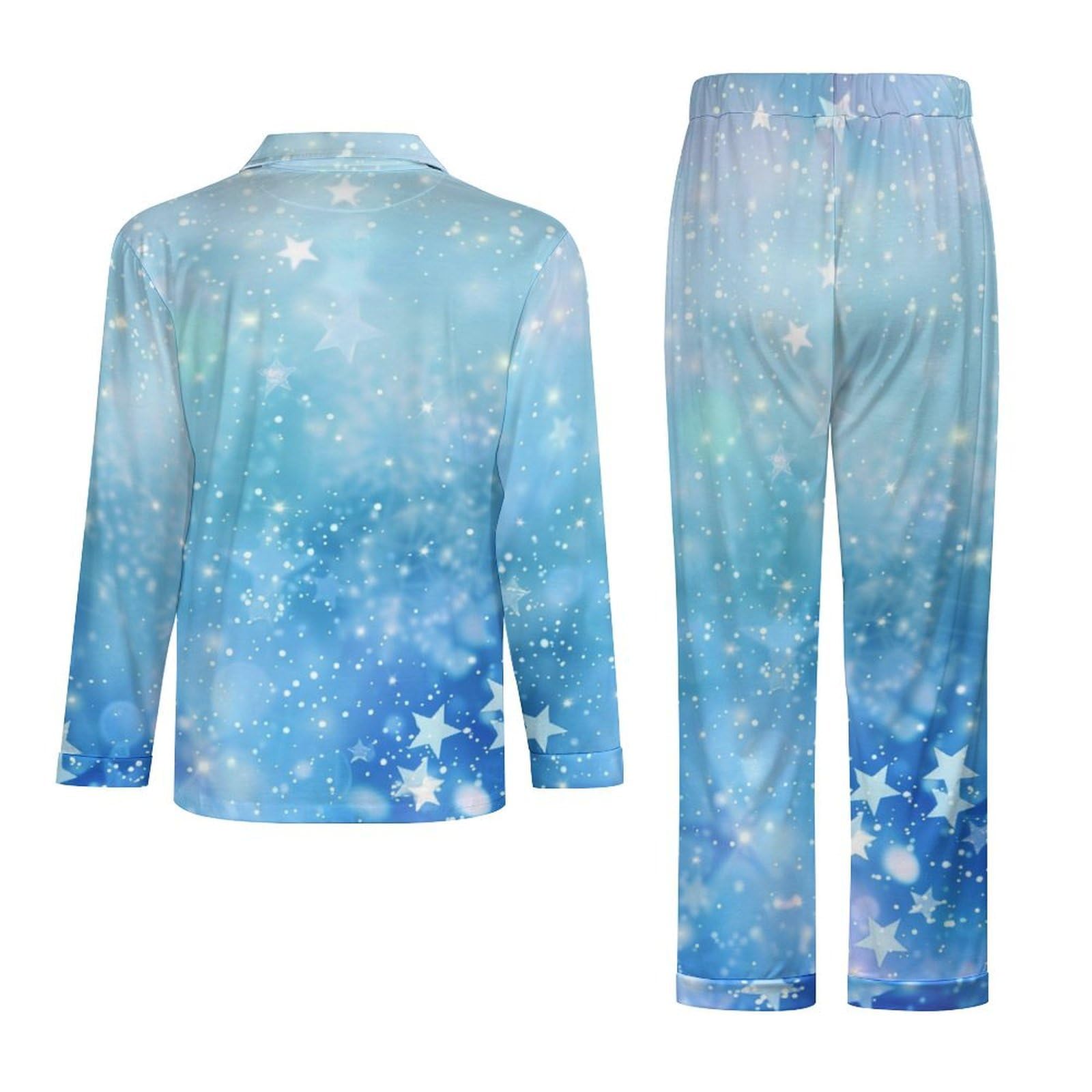 Completo Pigiama da Uomo - Cielo Stellato Blu Pigiama A Maniche Lunghe Abbigliamento da Casa 2 Pezzi Top + Pantaloni Morbido E Caldo Pigiama Autunnale E Invernale