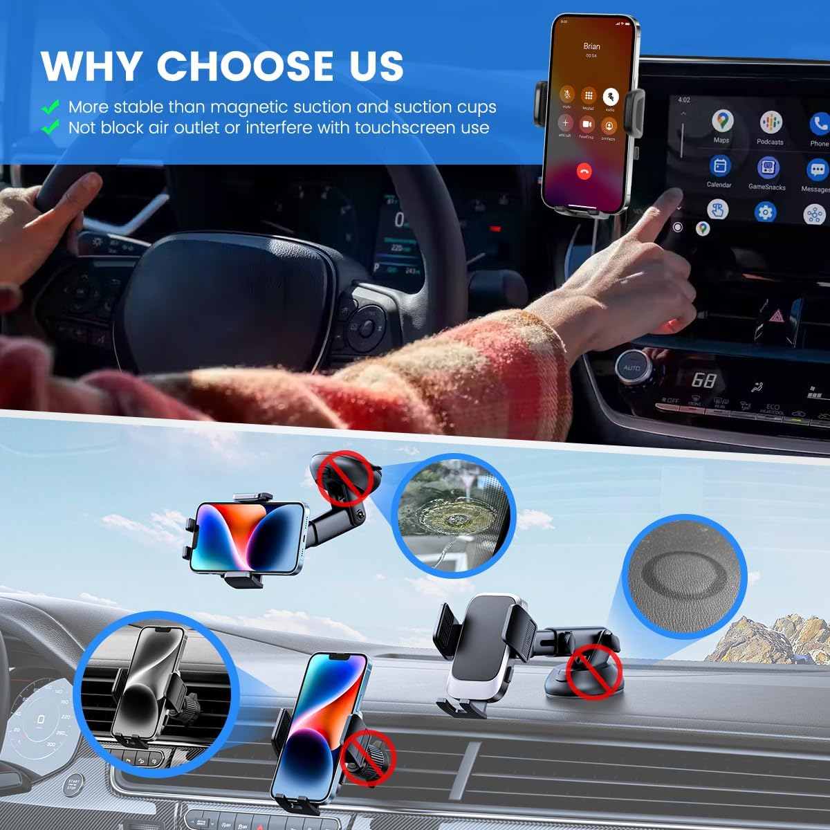 Car Phone Holder Fit for Mazda CX-5 CX5 2021-2025 Accessories 10.25-Inch Screen Fixed Clip, Cell Phone Mount with Dash Organizer Hands-Free 360° Rotation Automobile Cradles