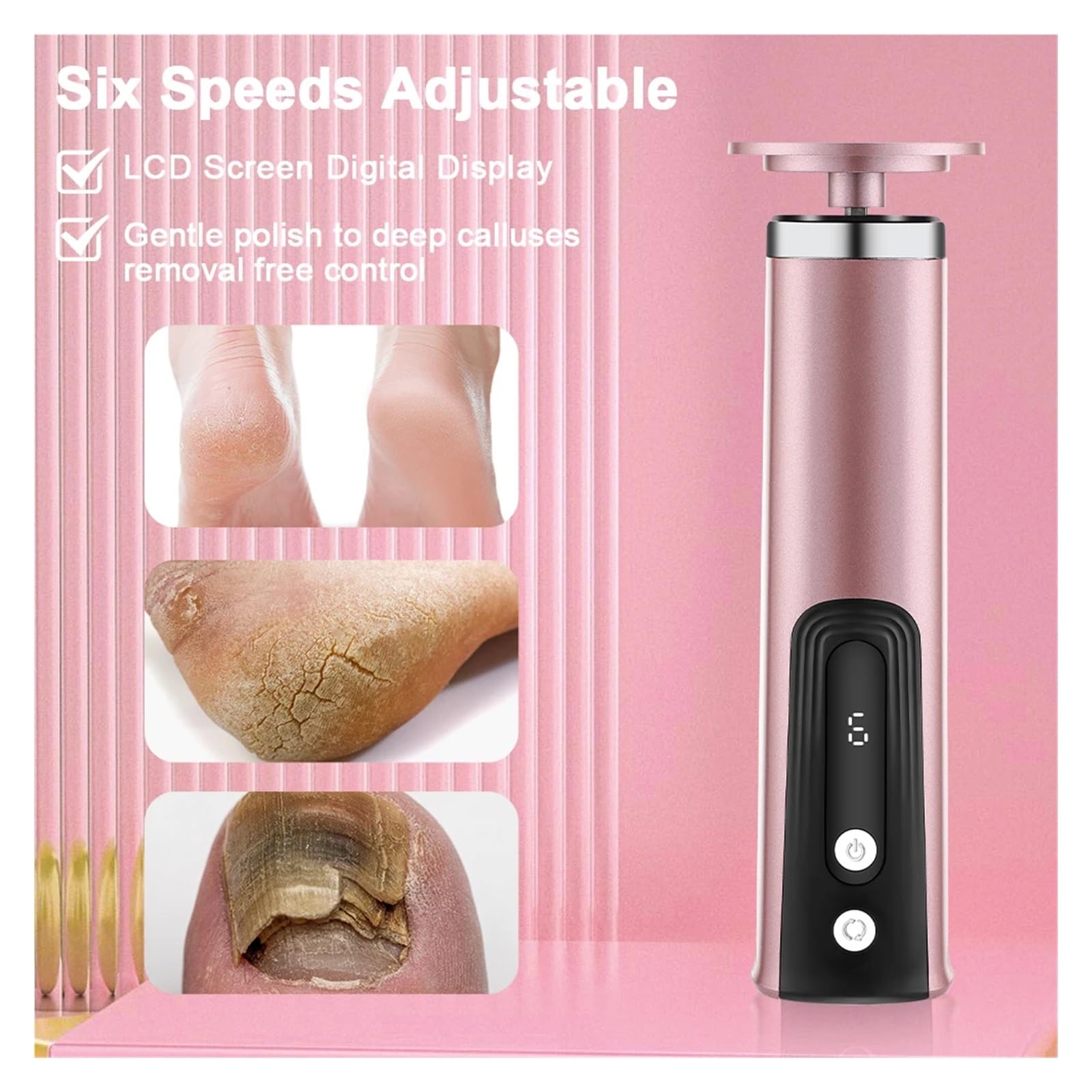 Lima De Pie Lima eléctrica inalámbrica recargable por USB for pies, removedor de callos y cutículas, herramienta de pedicura for el cuidado del talón con papel de lija.(Pink)