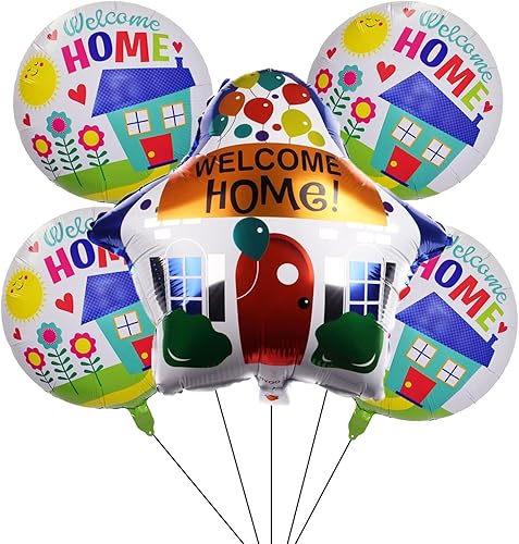 Miniatura 1 de SHINY PARTY 5 globos de bienvenida a casa con forma de casa para decoración de fiesta de cumpleaños de niños (SH-ME-Y)