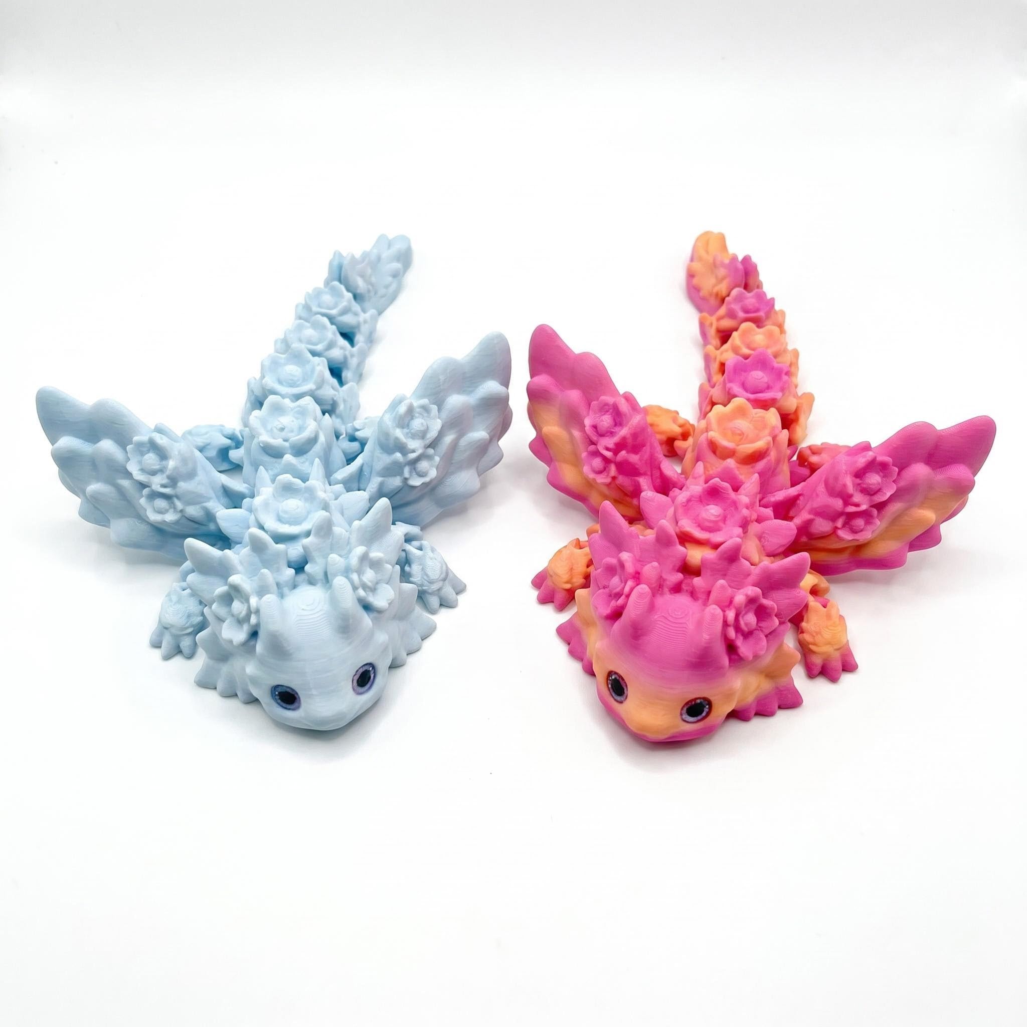 Mtbricey 2 Pack Axolotl 3D Printed Articulated Figures for Desk Home or Office Display Collectible Model Adjustable Posing Lightweight Decorative Ornament for Adults and Teens (Blue&Pink Orange)