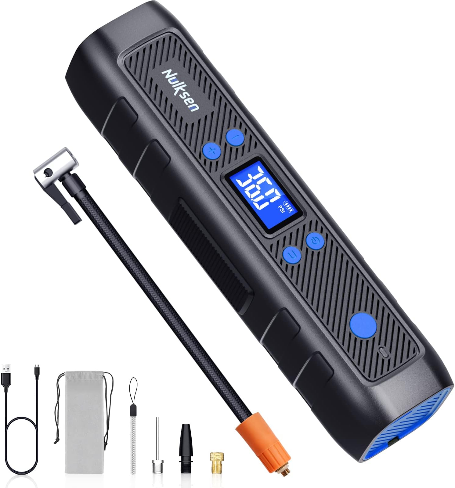 Portable Air Compressor and Tire Inflator - 150PSI Cordless Pump with 6000mAh Battery for Cars, Bikes, Motors - LED Light and Pressure Gauge, Blue
