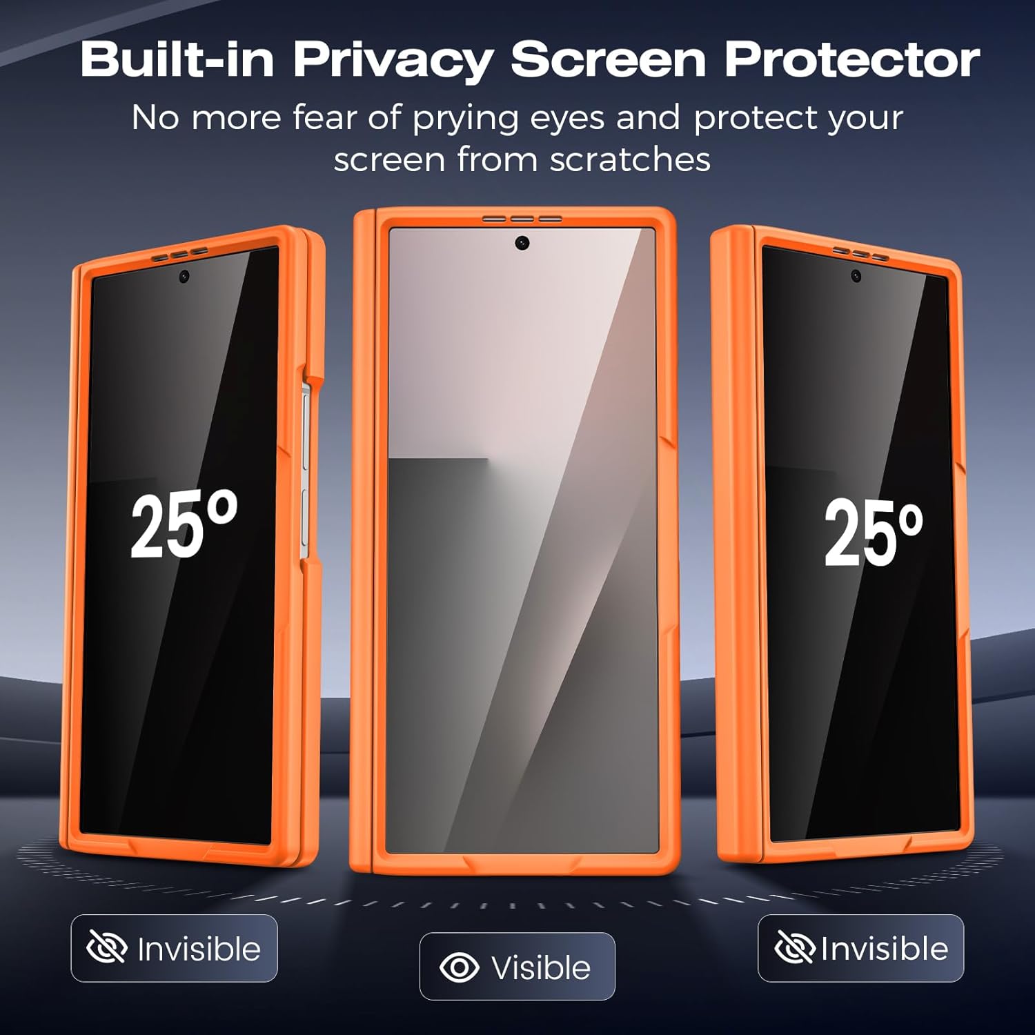 Ruky for Z Fold 7 Case with Front Privacy Screen Protector, ZFold 7 Case with Hinge Protection [Compatible with MagSafe] Protective Translucent Hard Magnetic Phone Case for Galaxy Z Fold 7, Orange