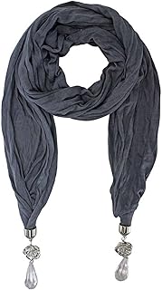 Gray Long Crinkled Jewelry Scarf With Bauble Tips