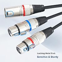 Vista 4 de Cable XLR Y-Splitter Cable, Cable de micrófono XLR doble hembra a macho, cable de conexión adaptador de 2 hembra a macho, 2 pies