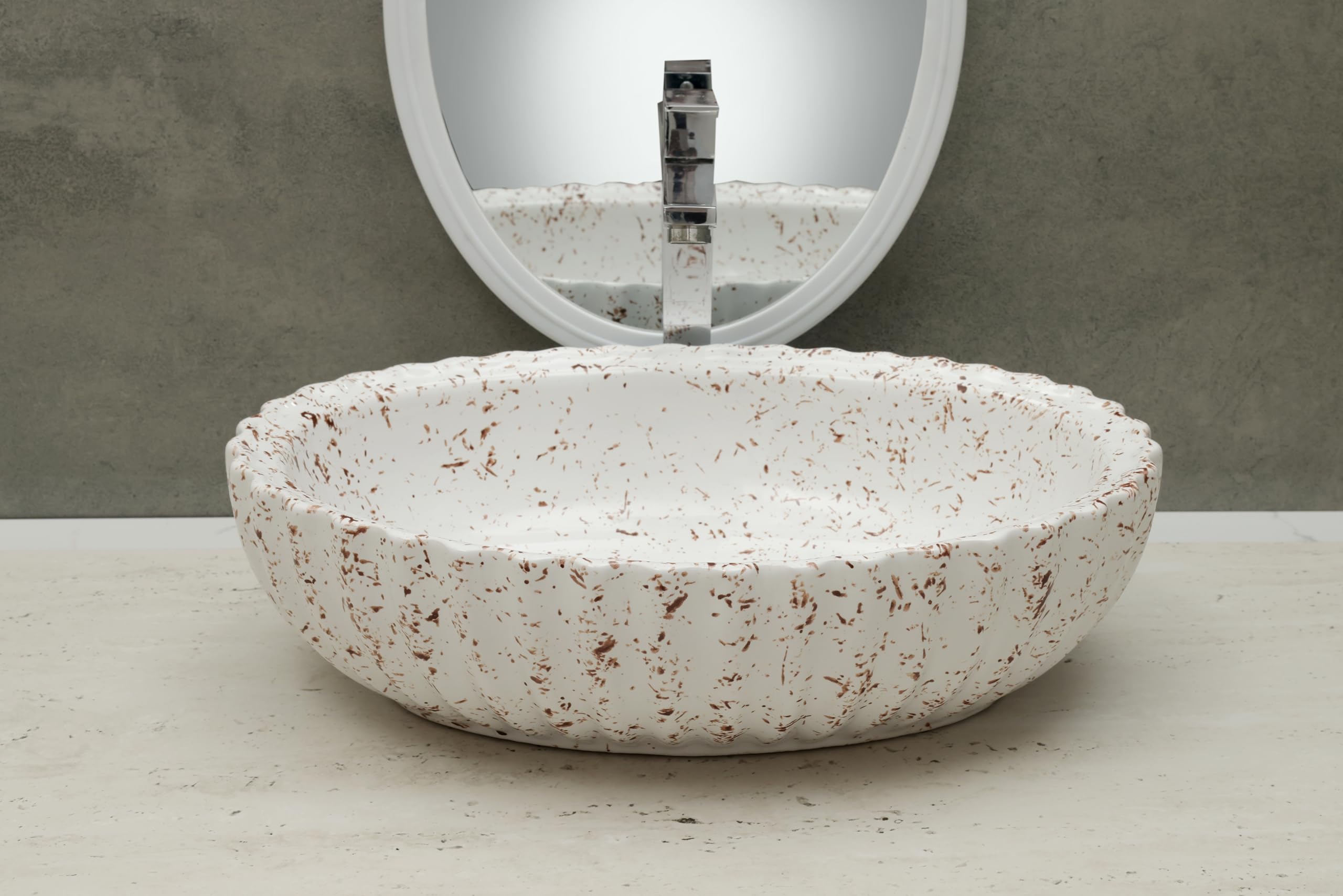 HISRE Designer Table Top Vessel Sink Wash Basin For Bathroom | Ceramic Bathroom Sink | Wash Basin Over Counter (19 x 13.5 x 5.5 Inch) (Style - 1) CE3300, photo 1 of 4