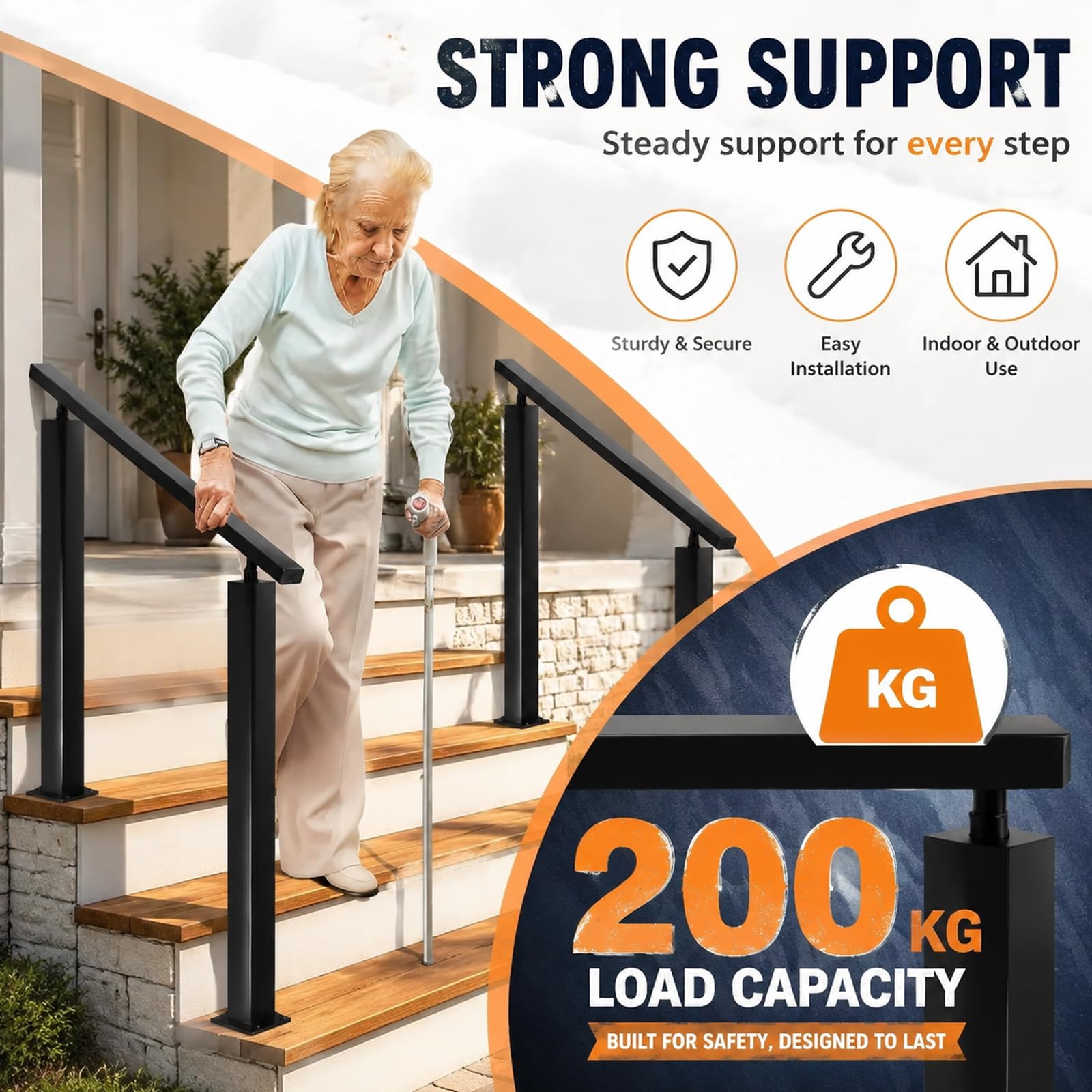 Pasamanos para escaleras, barandilla exterior, pasamanos negro, pasamanos para escaleras, pasamano exterior, pasamano exterior para escaleras, interior y exterior, balcón