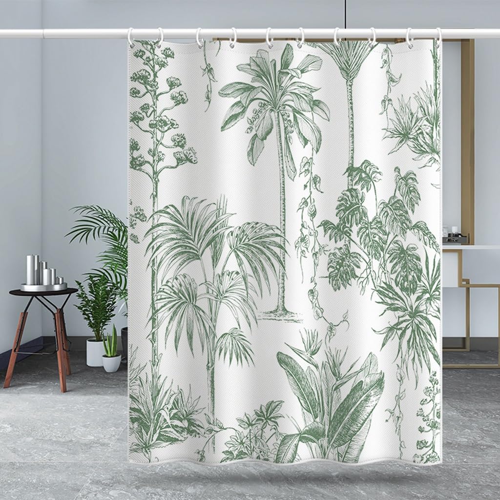 Rideau De Douche Rideau à Motif de Feuilles de Plantes Vertes Rideau de Porte en Polyester Rideau de séparation Impression numérique Rideau de Douche Doublure De Rideau De Douche(W120xH180cm)