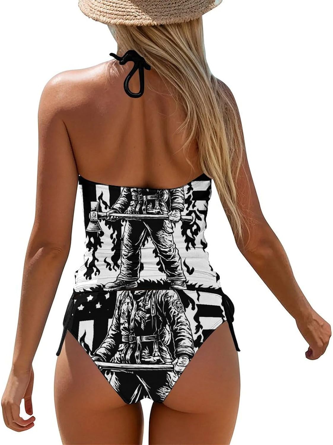 U.S.A Firefighter Fire Fighting Hero Women Tankini 2 Piece Swim Bathing Suits