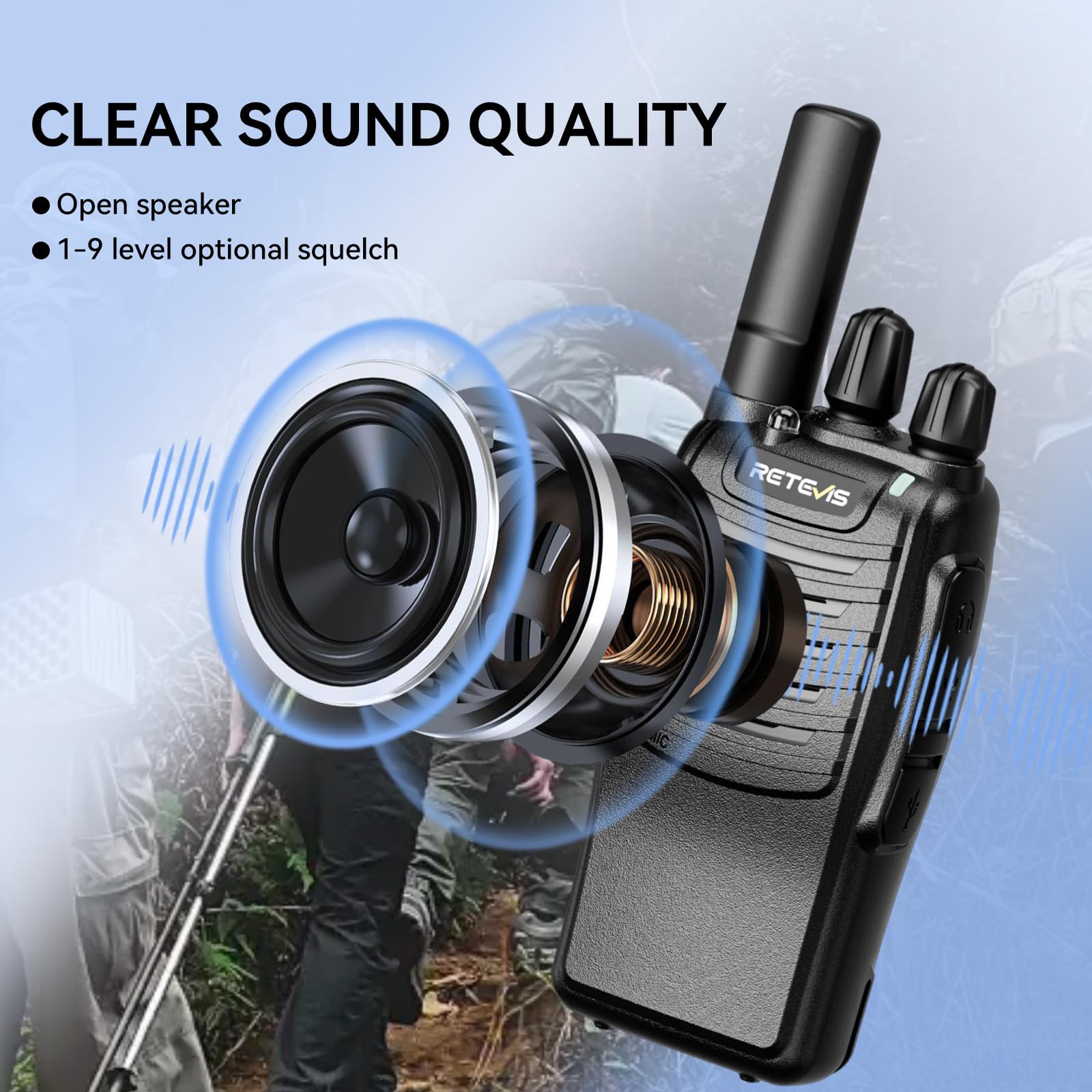 Retevis H777 Walkie Talkie, Portable PMR446 Radio Walkie Talkies for Adults, Easy of Use, USB A-Type C, VOX, Flashlight, Walkie Talkies 3 Pack for Family, Cycling, (Black, 3Pcs) — view 6