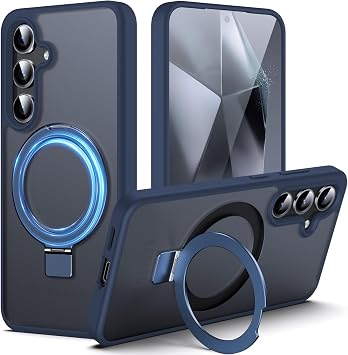 DASFOND Mag-Stand Galaxy S24 Case, 2024 Upgraded [All-in-1] [Compatible with MagSafe] Invisible Ring Kickstand Transparent Matte Phone Case Cover Compatible with Samsung Galaxy S24, Blue