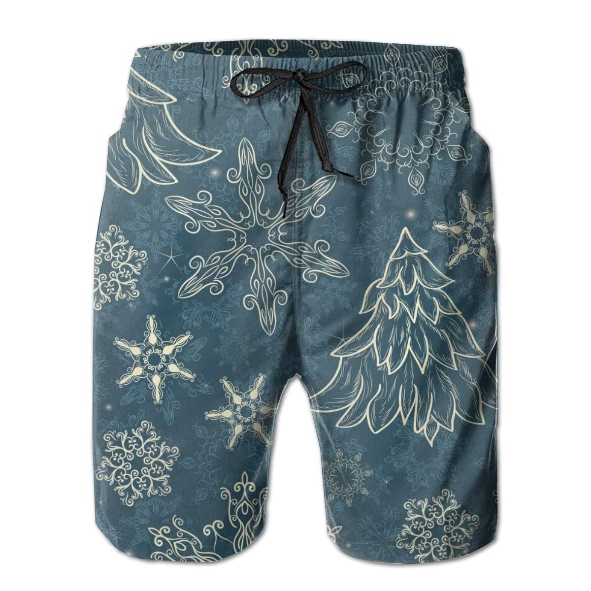 Men's Board Shorts Seamless Winter Wallpaper, Hand-Drawn Design Swim Trunks