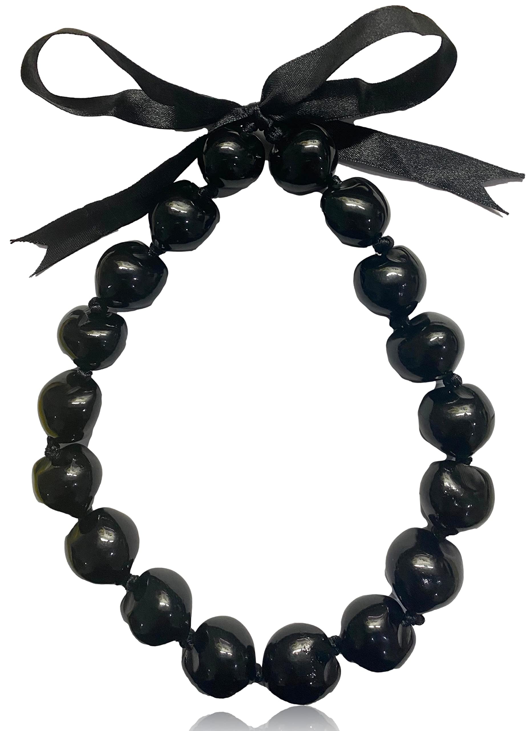 Native Treasure18 inch Black Kukui NUT Necklace Lei Boho Chunky Lumbang Beads