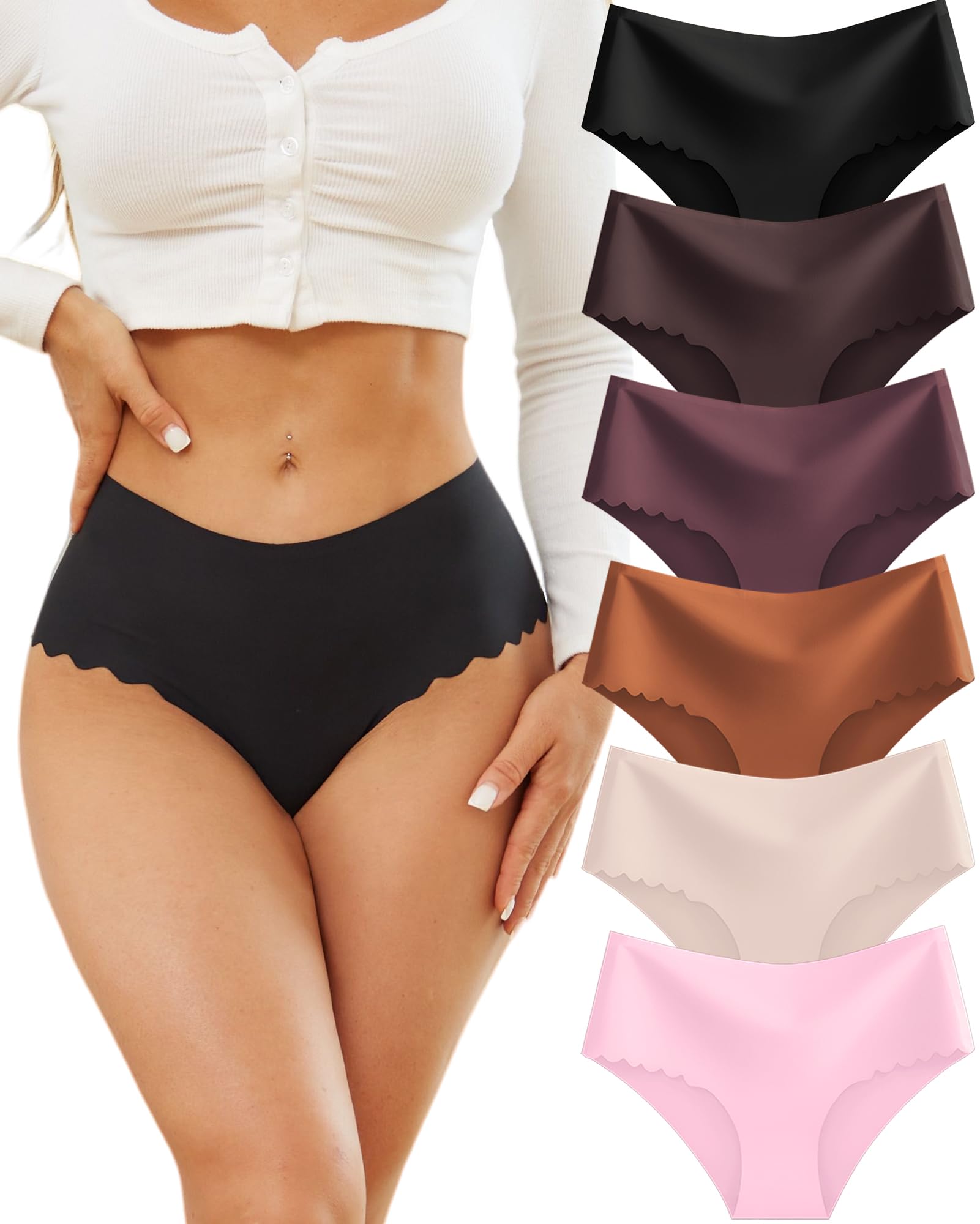 READY TO LOVE Seamless Unterhosen Damen High Waist Slip Damen Nahtlose Unterwäsche Frauen Hohe Taille Ohne Naht Taillenslip No Show Women Underwear Invisible Panties Unsichtbare Slips Mehrpack 6