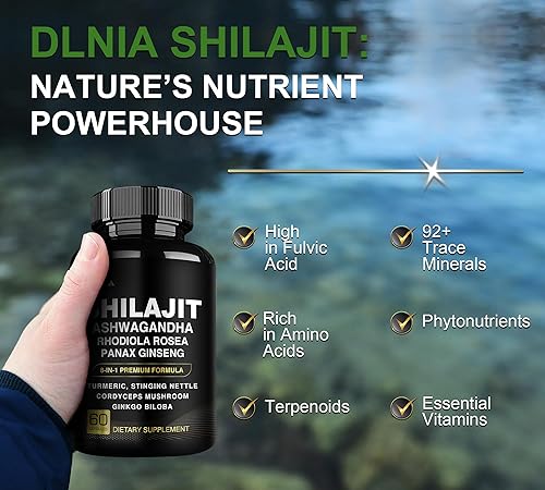 Miniatura 9 de Shilajit 8 en 1 para hombres y mujeres con suplemento orgánico del Himalaya Ashwaganda con Rhodiola Rosea, ginseng, cúrcuma, hongos, para apoyo