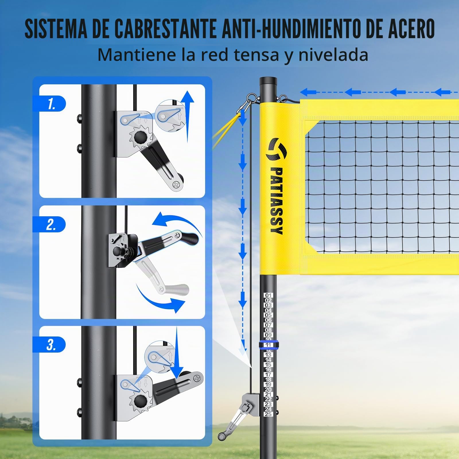 Juego de Red de Voleibol Profesional portátil para Exteriores con Postes de Altura Ajustable, Sistema de cabrestante, Voleibol con Bomba y Bolsa de Transporte para Patio Trasero y Playa