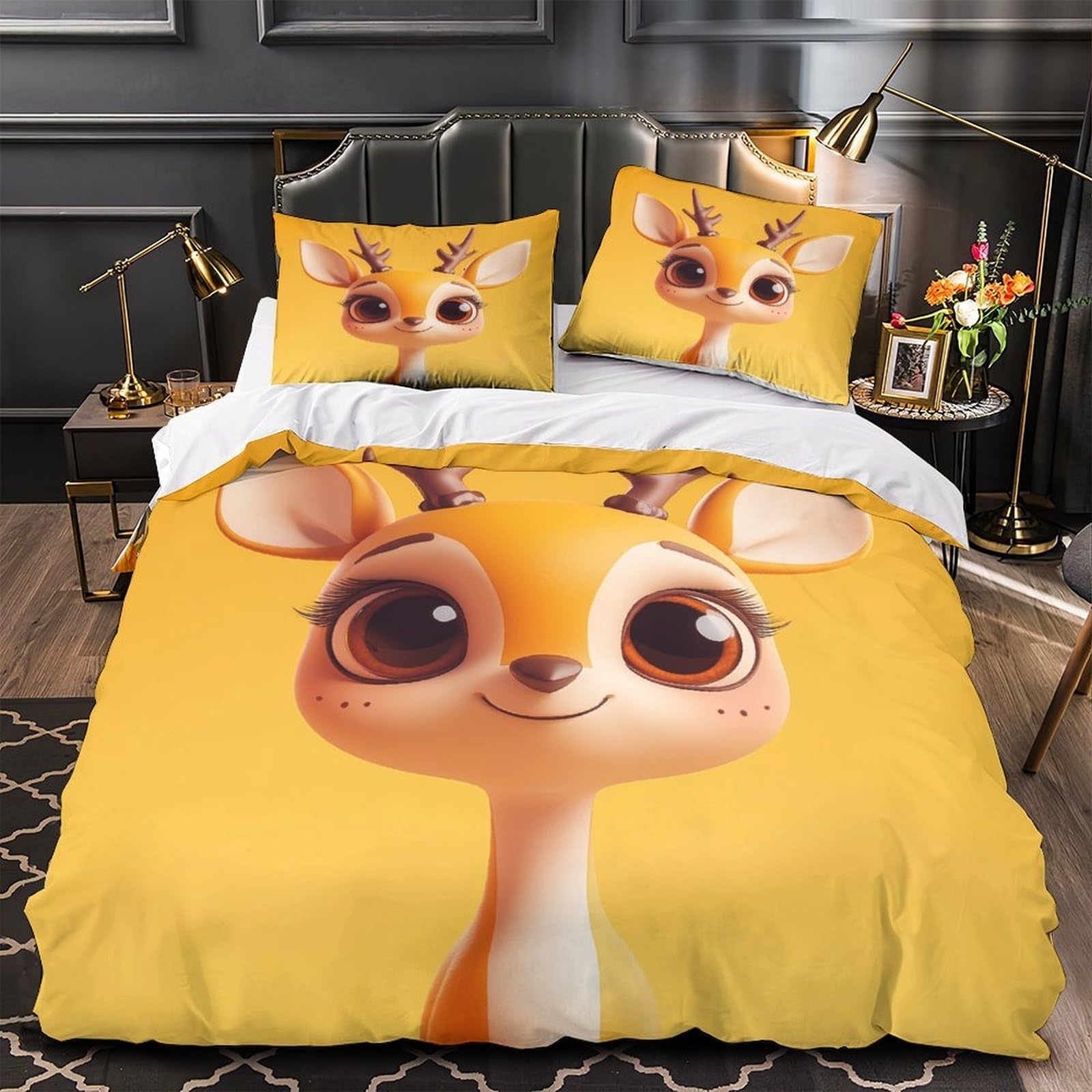 Housse de couette cerf 3D en microfibre 260x220 cm avec 2 taies d'oreiller