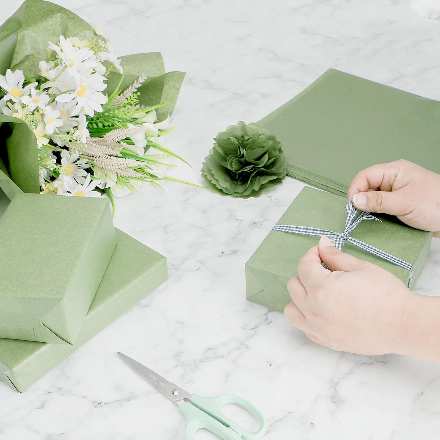 500 Sheets Sage Green Tissue Paper Bulk, Sage Green Wrapping Tissue Paper for Spring Home Party Bridal Shower Baby Shower Gift Wrapping Supplies, 14'' x 20''