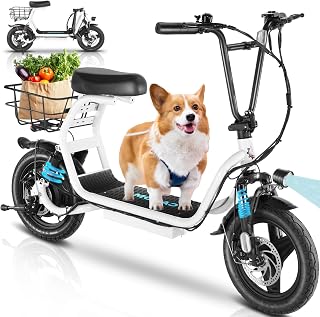 Peak 500W/800W/1200W Electric Scooter with Seat, Max 15/20/30Miles&20MPH, 14"/20" Tires Foldable Adult Electric Scooter with Basket for Pets & Cargo, Dual Shock Absorbing Ebike for Commuting