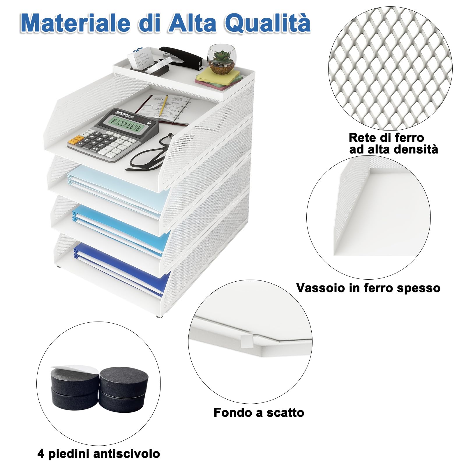 PUNCIA Vassoio per Lettere in Metallo a 4 Livelli Organizer da Scrivania per Ufficio Supporto da Scrivania per Accessori per Lettere di Carta 25x32x31,5CM per l'Ufficio Domestico e Scolastico(Bianco)