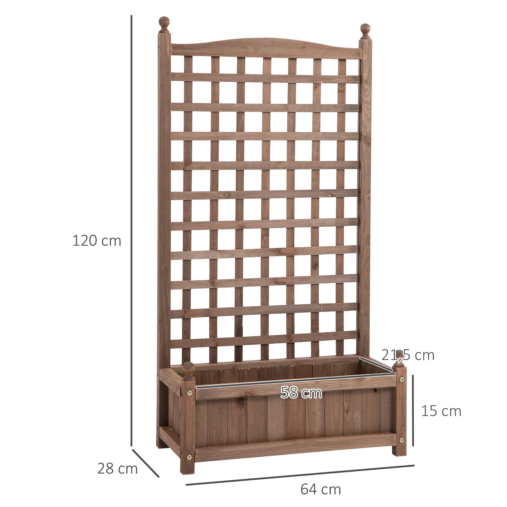 Outsunny Jardinière avec Treillis - bac à Fleurs - jardinière sur Pied - dim. 64L x 28l x 120H cm Inserts d'irrigation Inclus Bois Sapin traité