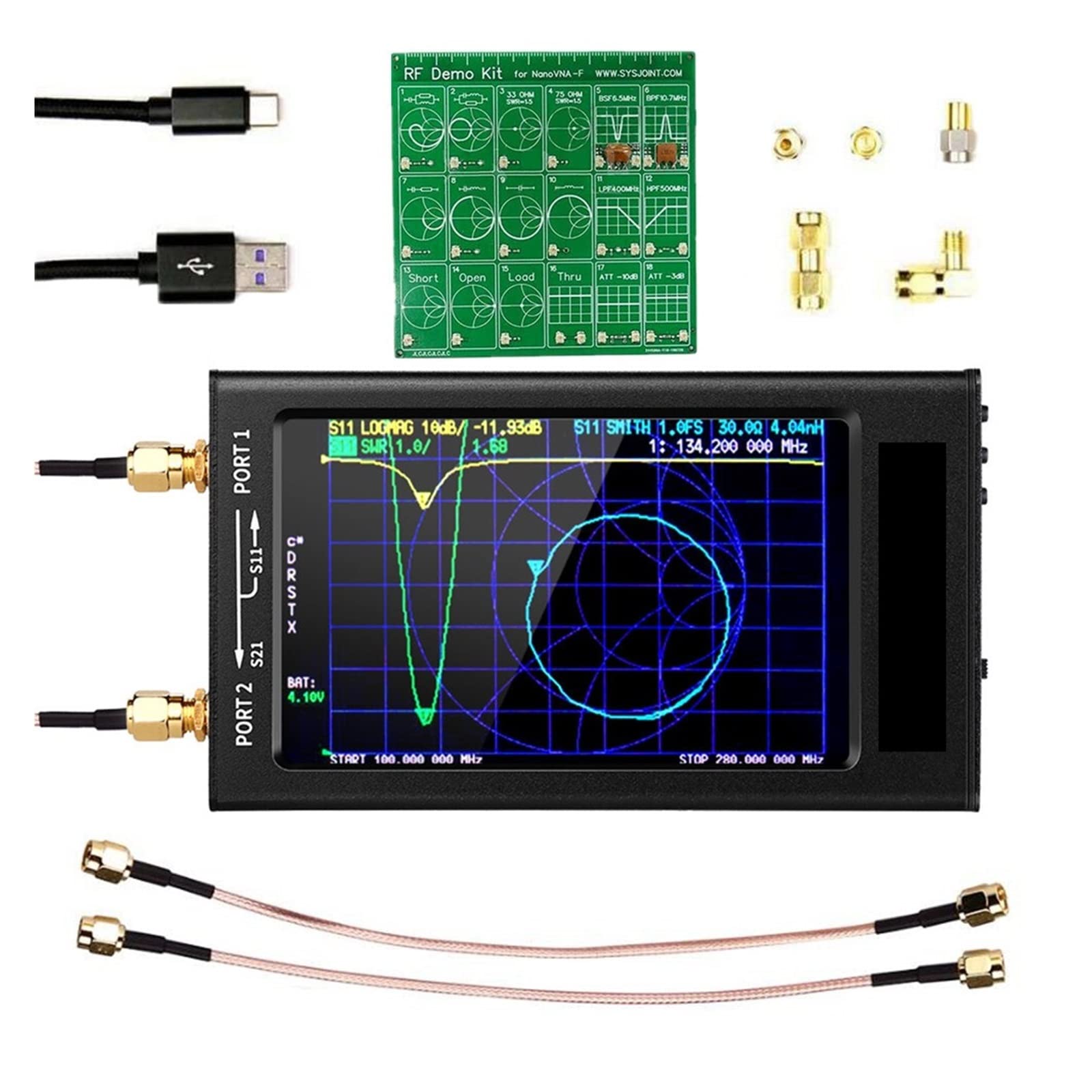 Analizador de espectro, VNA-F Analizador de red vectorial con pantalla LCD IPS 4,3 pulgadas versión V3.1 antena onda corta HF VHF UHF(NanoVNA-F)