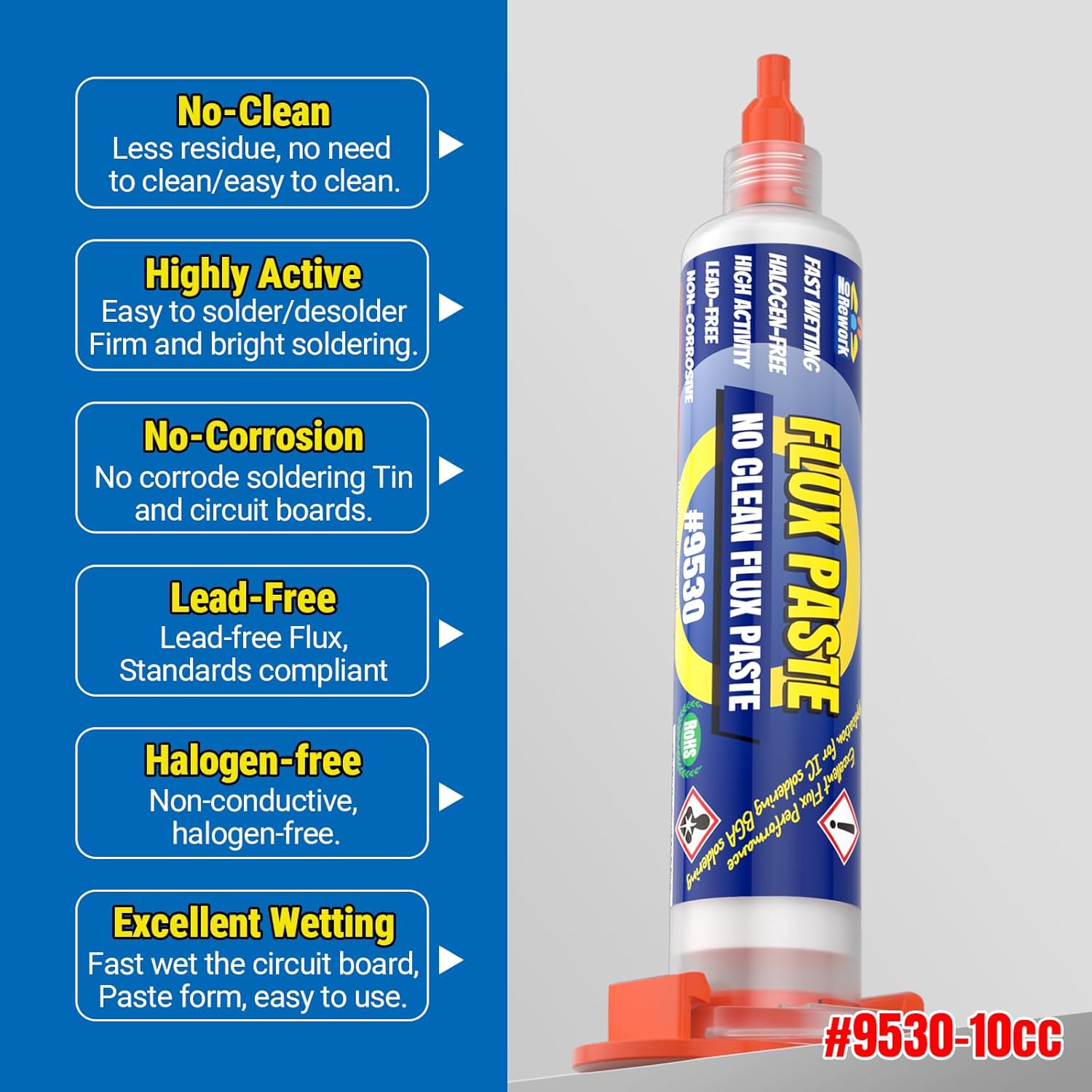 Electrical Soldering Flux Paste (10cc Syringe) with Desoldering wick Braid (3M/10ft 2.5mm) for Electronics Soldering Repairs Remover Kit