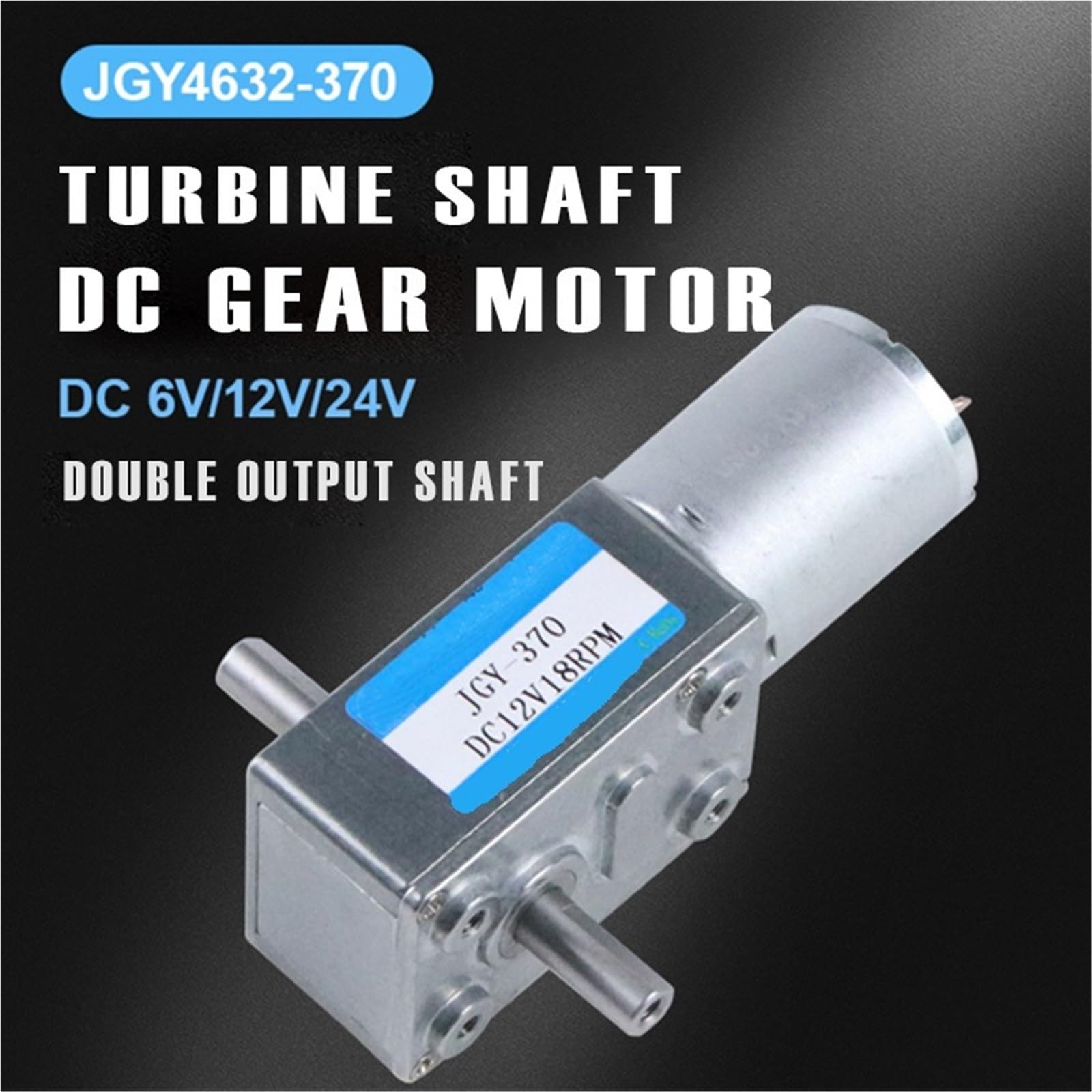 1 x 12–24 V 6 mm Dual-Ausgangswellen niedrige Drehzahl 6 U/min, selbstsichernd, großes Drehmoment, DC Schneckengetriebemotor JGY370-D Doppelachsen-Schneckengetriebemotoren (mit Halterung, 30 U/min, DC
