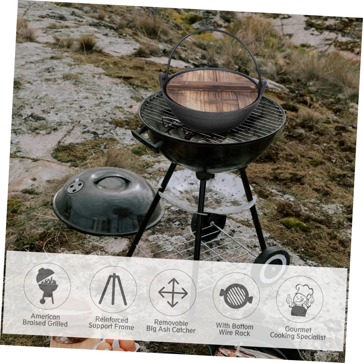 Abaodam Japanese Cast Iron Camping Pot Multi Use Sukiyaki Cooking Pot with Ergonomic Handle for Outdoor Cooking Durable and Easy to Clean Iron Soup Pot