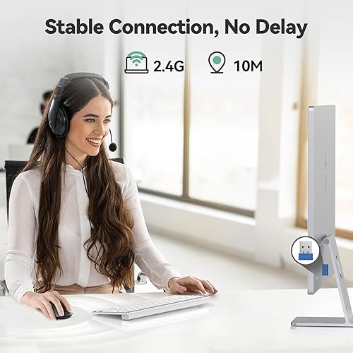 Miniatura 3 de TECKNET Ratón inalámbrico para laptop, mouse silencioso de 2.4 G, clic silencioso con 5 niveles de DPI, agarre contorneado, pequeño portátil de