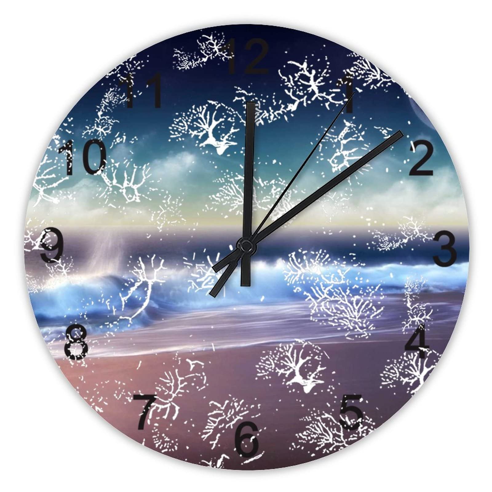 Horloge murale silencieuse anti tic-tac déco plage 40 cm pour retrouver le calme