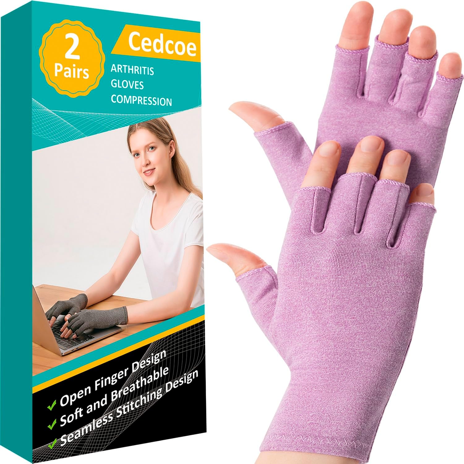 2 Pairs Arthritis Compression Gloves for Women & Men for Pain