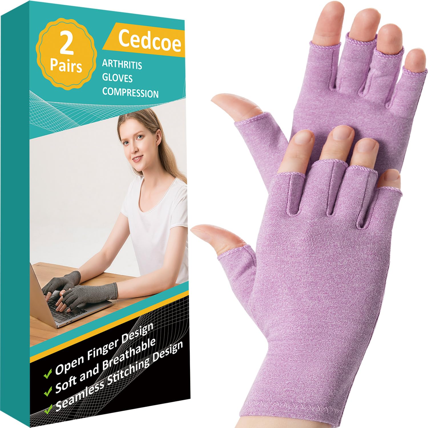 2 pares de guantes de compresión sin dedos para artritis para aliviar el dolor de manos, reumatoides, osteoartritis, tendinitis, túnel carpiano para mujeres y hombres para el trabajo diario