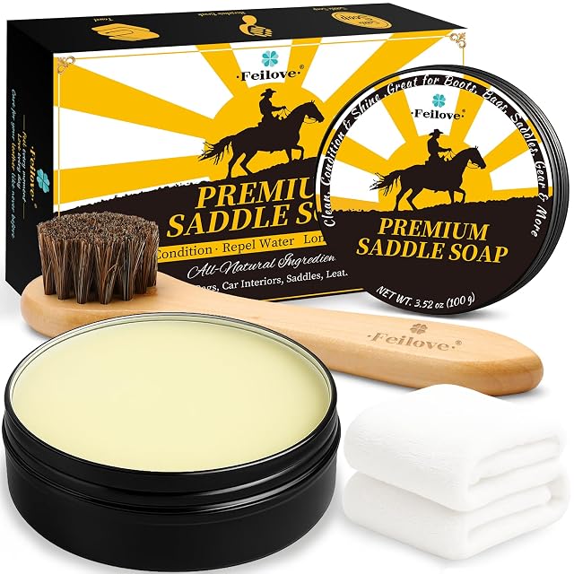 Saddle Soap for Leather All-Natural 3-in-1 Leather Cleaner Conditioner Kit with Horsehair Brush Cloth For Boots Bags Saddles