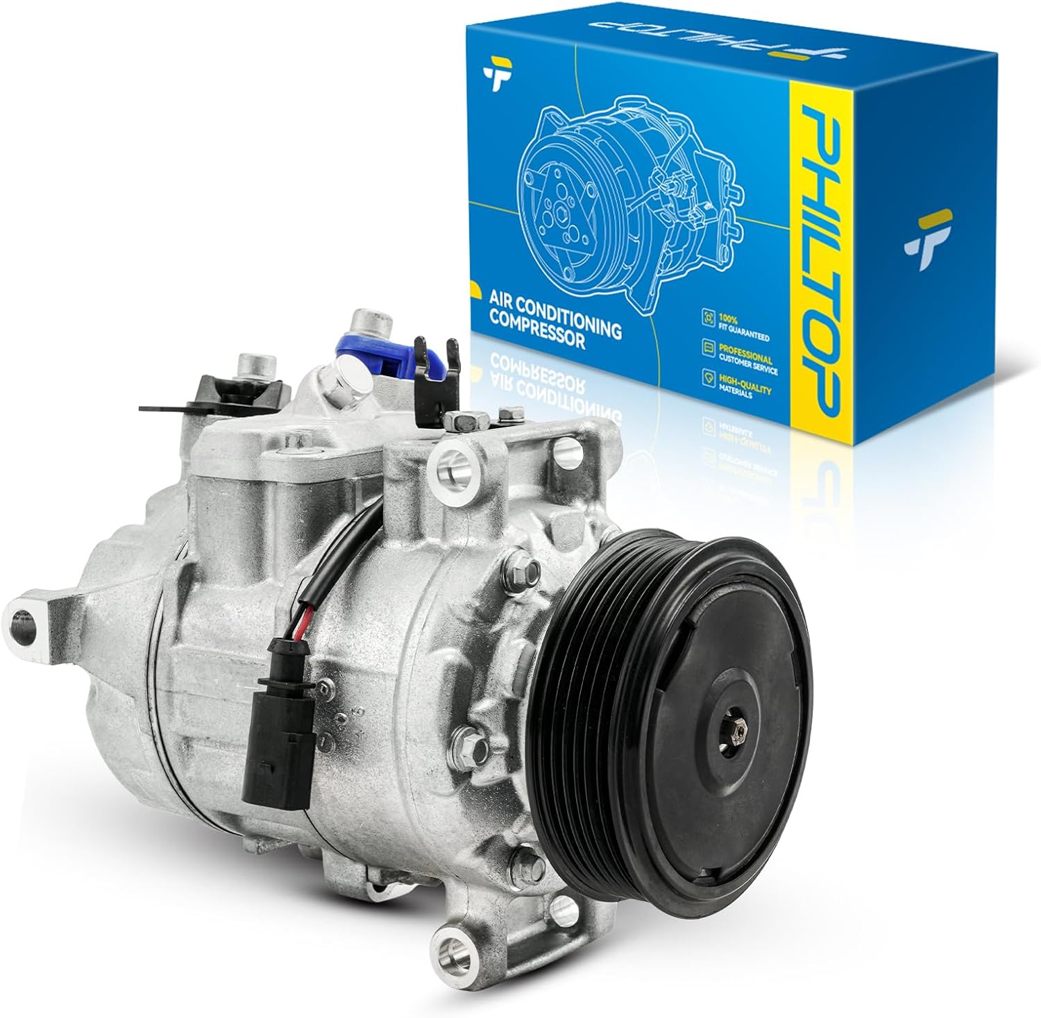 PHILTOP 98350 AC Compressor with Clutch Fit for Audi Q5, Ma-can, A4 Quattro, Q3 Quattro, A5 Quattro, A4, A6 Quattro, allroad, Q3, A5, A6, Q7, Air Conditioning Compressor