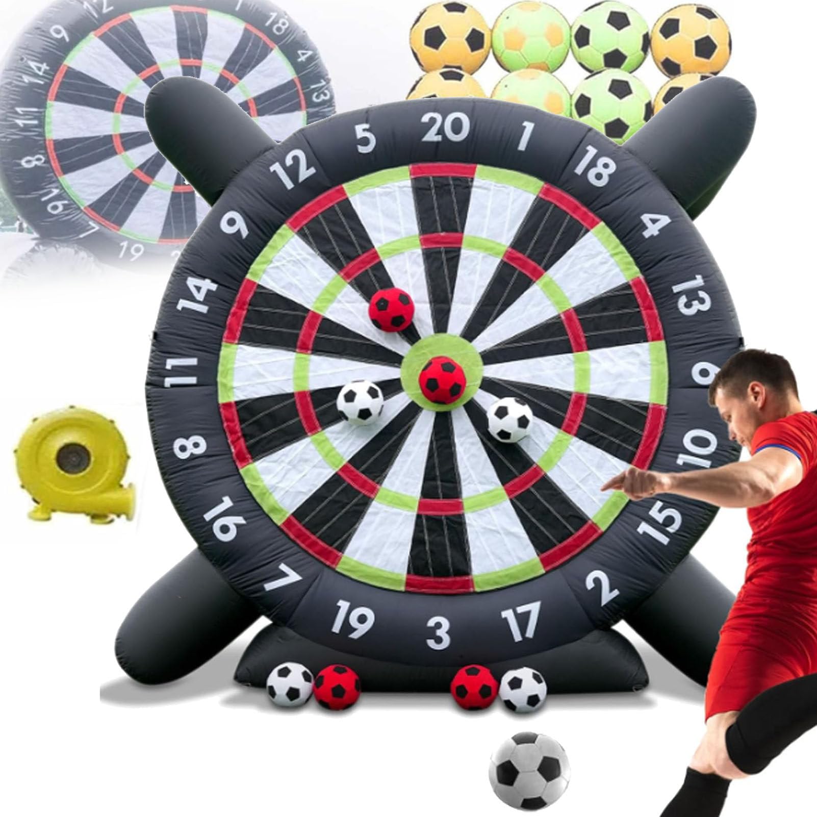 Oiyekntd Inflatable Soccer Darts Board with Blower and 8pcs Inflatable Balls for Outdoor Sports Game, Giant Soccer Ball Inflatable Dart Game, Yard Inflatable Football/Soccer Dart Board C-4M/13FT