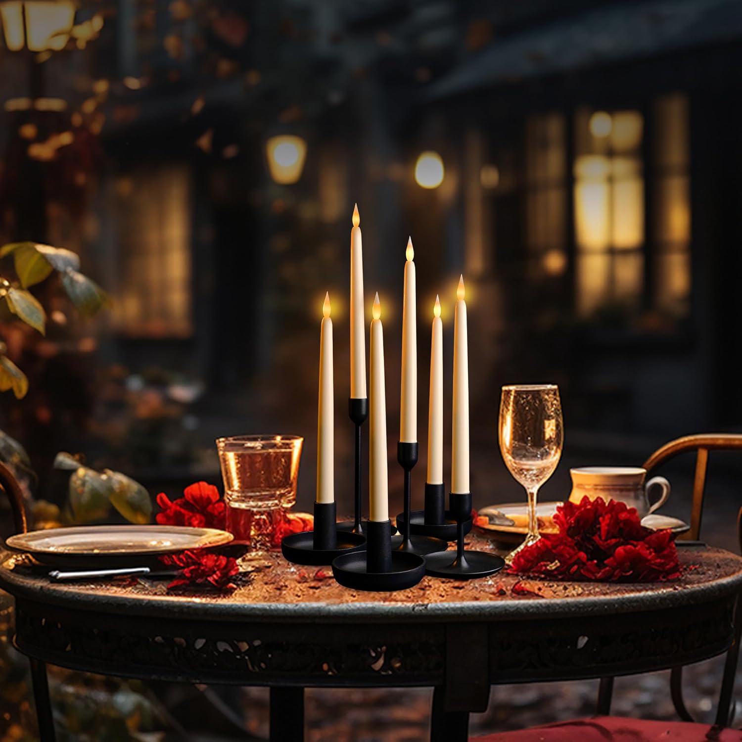 12 Pack, 11" LED Flameless Ivory Taper Flickering Candles Lights, Clickable On/Off Button, Battery Operated Candlesticks for Holiday Christmas Hanukkah Menorah Candelabra Wedding Window